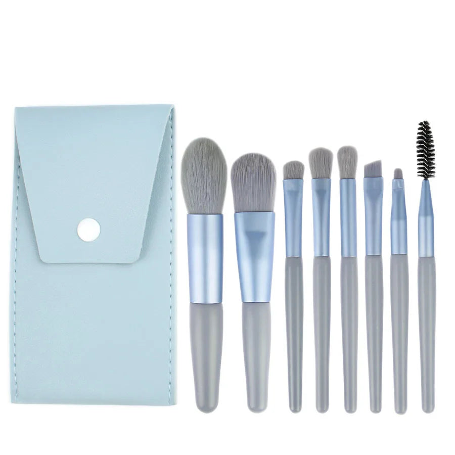 8pcs Mini Fan Brush Set Natural Synthetic Hair Eyeshadow Blusher with Wood Handle for Concealer Eyebrow Pencil Face Makeup