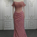Illusion Lace Sequins Red Mermaid Party Gowns Evening Dresses Jancember 9900-2