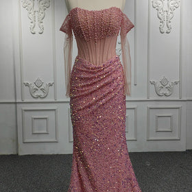 Illusion Lace Sequins Red Mermaid Party Gowns Evening Dresses Jancember 9900-2