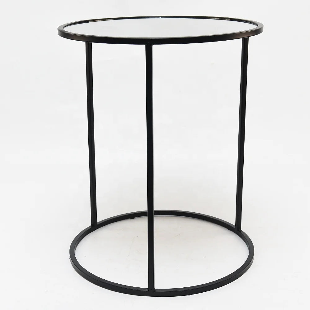 Round Table Glass Sofa Coffee Table Black Metal Frame for Living Room Balcony Bedroom