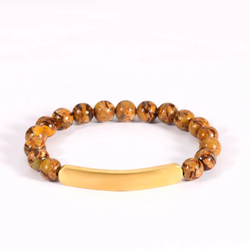 Wholesale New Design Gemstone 8mm Picture Jasper Bracelet Natural jasper Wood Stone Bracelet Elastic Bracelets