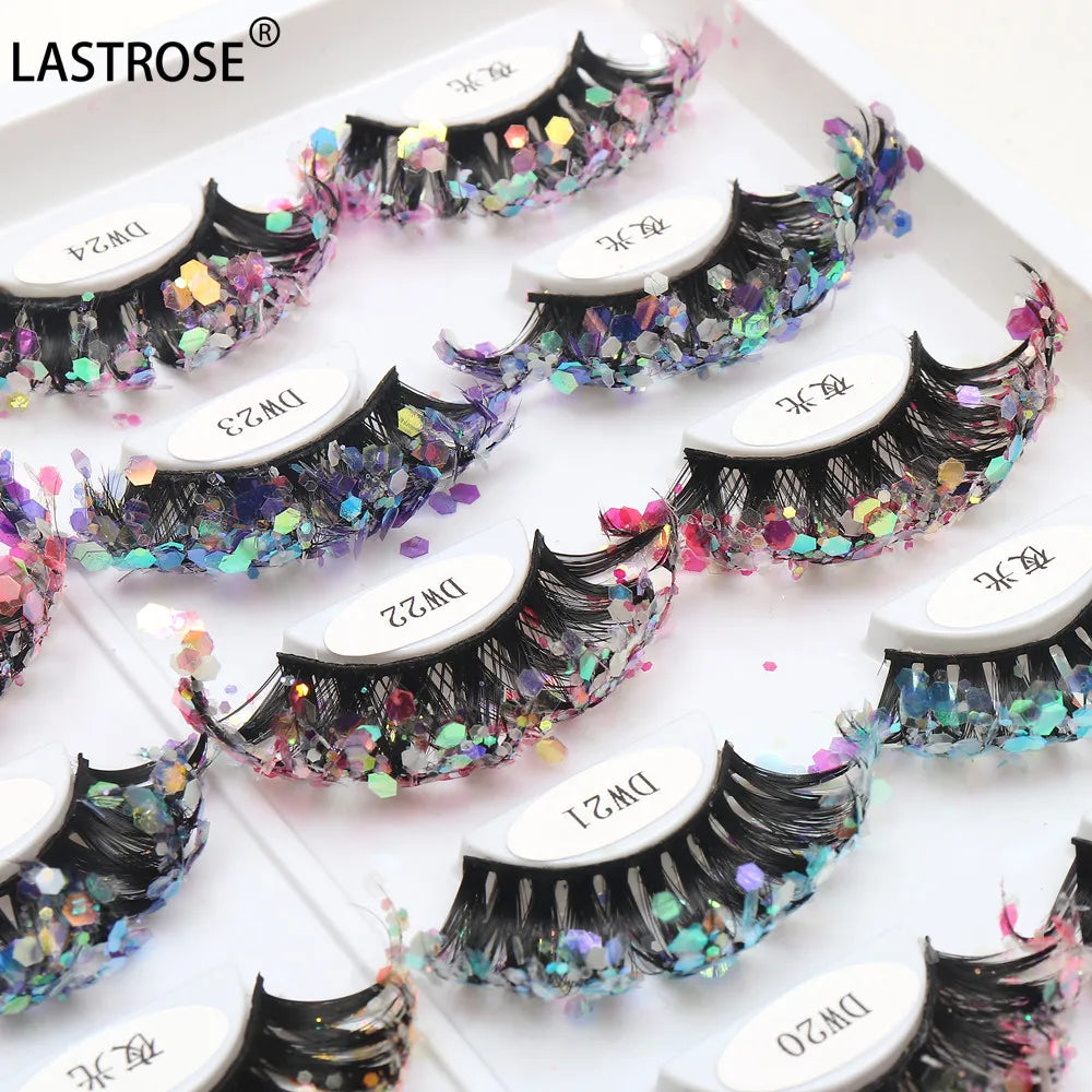 Synthetic Green Glitter False Eyelashes Fluorescent Diamond Luminous Light Vegan Strips
