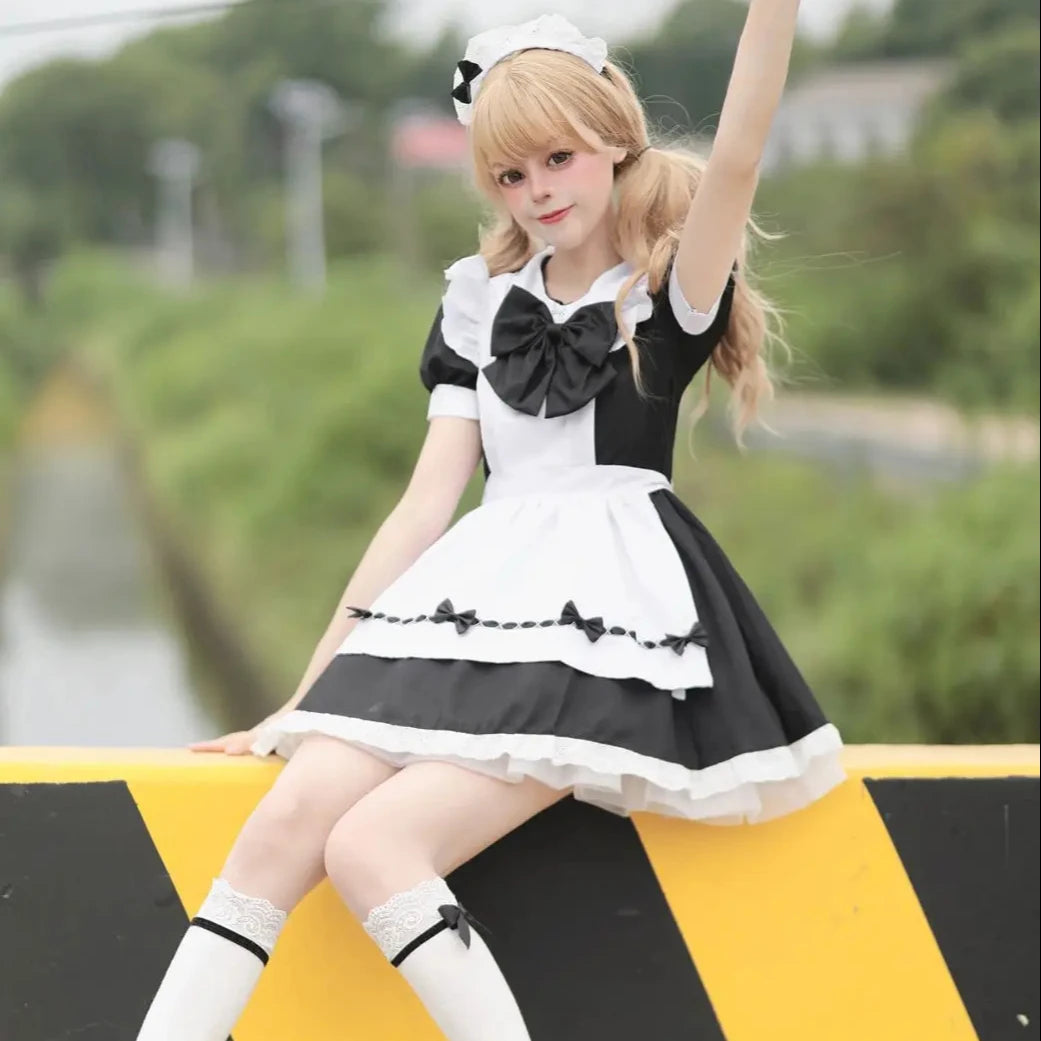 Japanese Sweet Cute White Maid Costume Cosplay Girl Uniform
