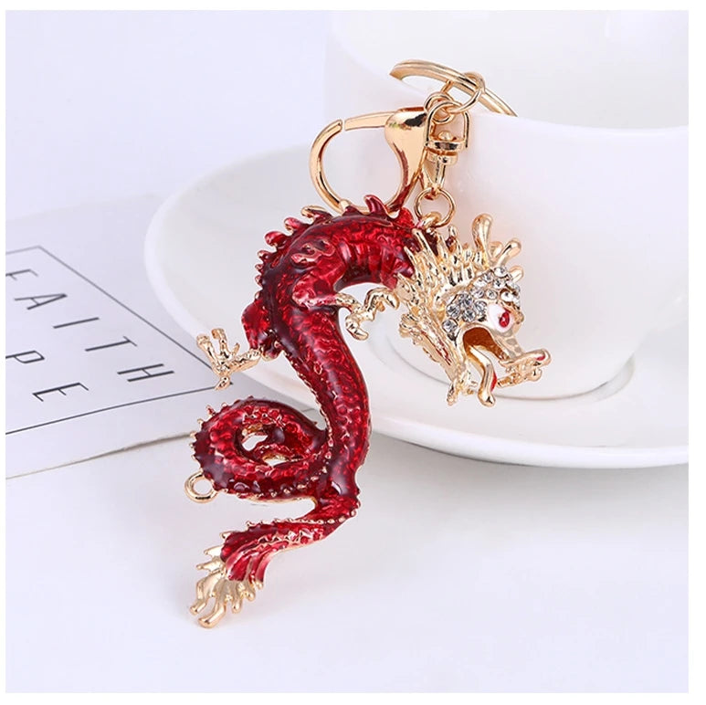 Factory Price Chinese Dragon OEM Order Factory Diamond Customize Metal Key Ring Car Bag Phone Accessories Key Chain