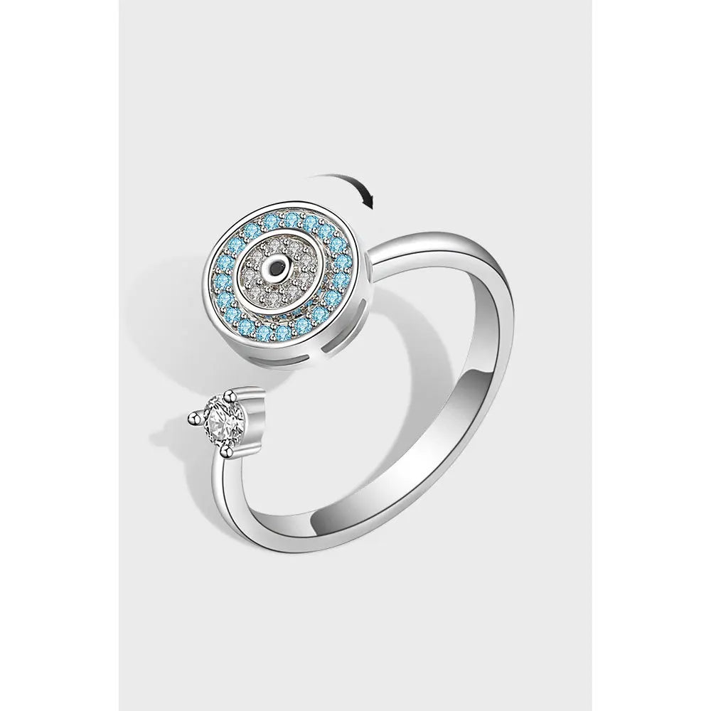 S925 Sterling Silver Men's Women's Adjustable Open Ring European American Creative Design with Rotating Devil's Eye Party Wear