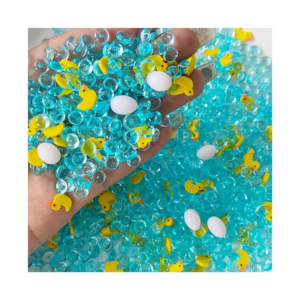 500g/Lot Blue Ocean Polymer Clay Slices Easter Themed Yellow Duck Eggs With Rhinestones Mix for Holiday Party Decor
