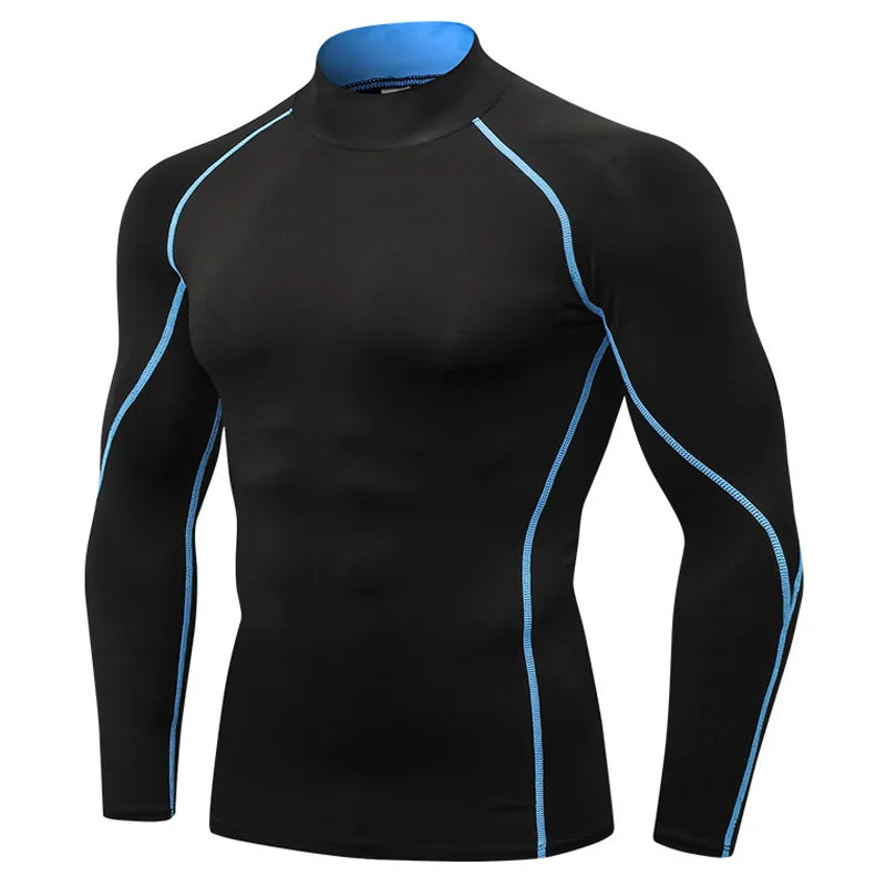 Men's High Neck Fitness Long Sleeve Shirt PRO Sports Running Long Sleeve T-Shirt Autumn Winter Stretch Top