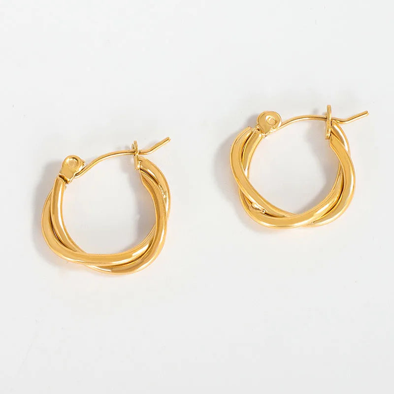 MICCI Wholesale Custom Women's Jewelry 16mm Hoop Earring PVD 18K Gold Plated Stainless Steel Twist Hoop Earrings