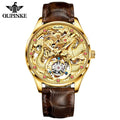 OUPINKE Men Watches 100% Real Tourbillon Watch Mechanical Leather Dragon Luxury Cool Sapphire Montre Tourbillon Watch for Men