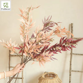 Customized Hot Selling Autumn 75cm Artificial Willow Branches Silk Leaves for Wedding Backdrop Decoration White Green