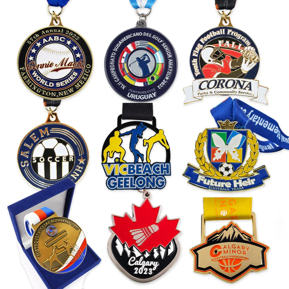 Kids Adult Gifts Metal Crafts Zinc Alloy Sports Award Custom Baseball Volleyball Basketball Football Soccer Medals with Ribbons