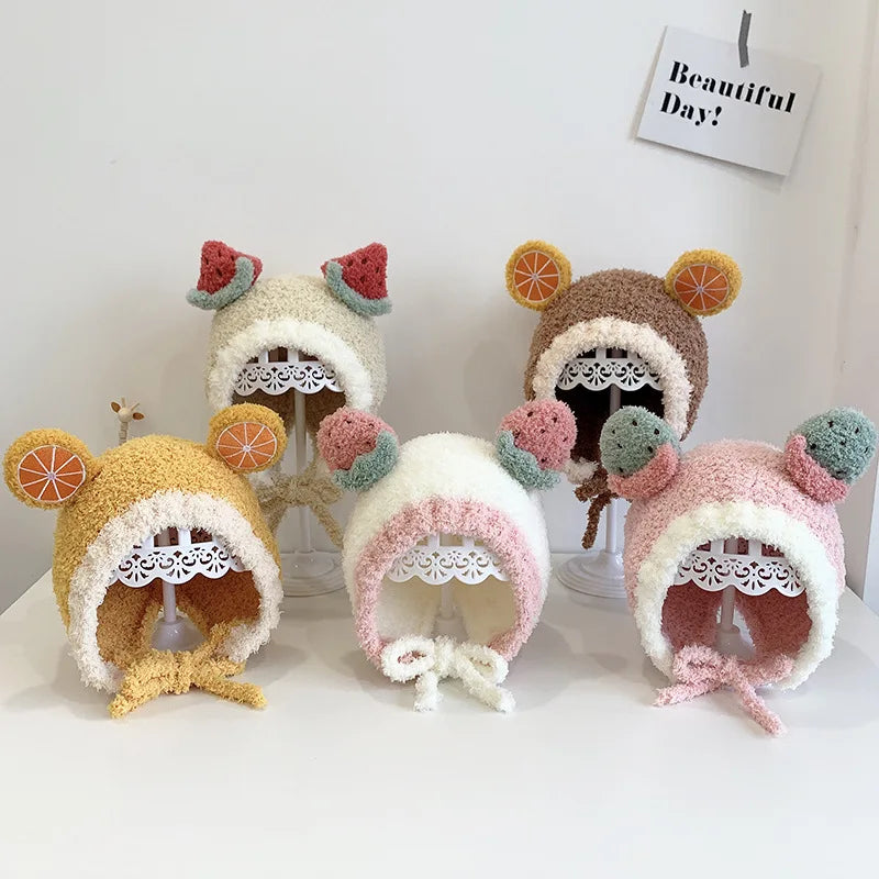 New Wholesale Cute Design Soft Cashmere Fleece Baby Girl Earflap Crochet Winter Warm Hats