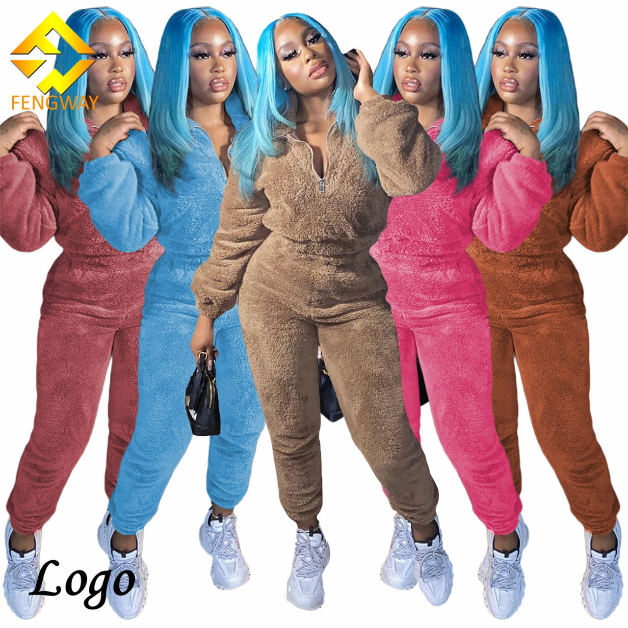 American Clothing Ropa Winter Lounge Set Women Fur Women Sweatsuit Set Tracksuit Jogger 2 Pcs Set
