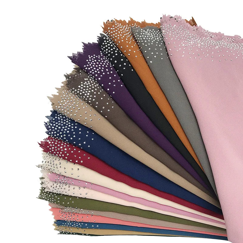 High Quality New Color Design Pure Color Chiffon Scarf Hijab with Dot Pattern Cutting Lace Edge Shawls 70*170cm