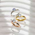 Fashion No Fade Titanium Steel Crystal Diamond Wedding Ring Couple Tarnish Free 18k Gold Big Stones Stainless Steel Rings Women