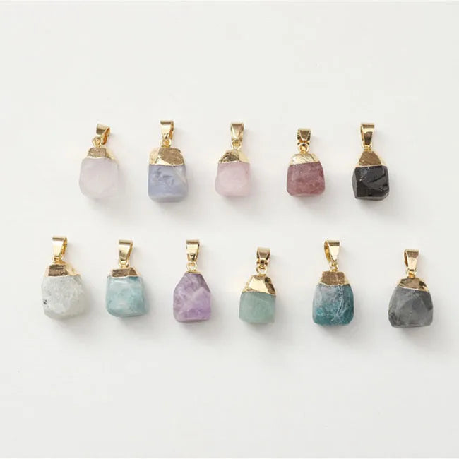 Natural Stone Necklace Pendant Raw Gemstone Accessories Quartz Birthstone Charms Drop Crystal Pendants