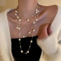 Fashion Double Layer Pearl Necklace Women Girls Sweater Chain Necklace Female Clavicle Chain Jewelry
