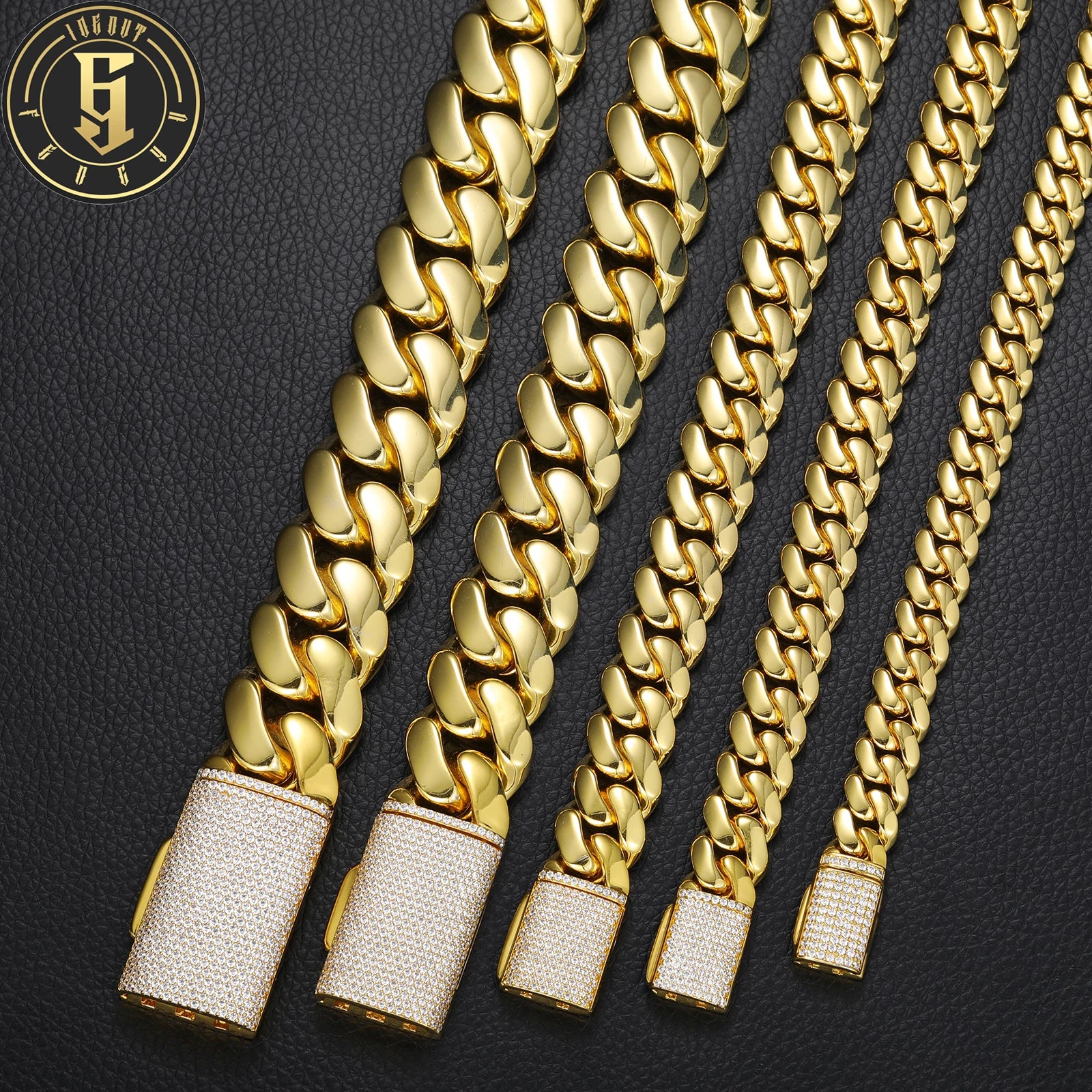 Hip Hop Jewelry Mens 10mm-25mm Necklace Solid 18K Real Gold Brass Plated CZ Diamond Chunky Miami Cuban Link Chain
