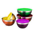 7 Piece Different Size Round Stainless Steel Mixing Bowl Colored Metal Fruit Salad Serving Bowls with Lid
