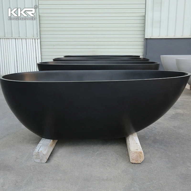 Freestanding Artificial Stone Modern Soaking Bathtub with Acrylic Surface and Drainer for Hotel Use