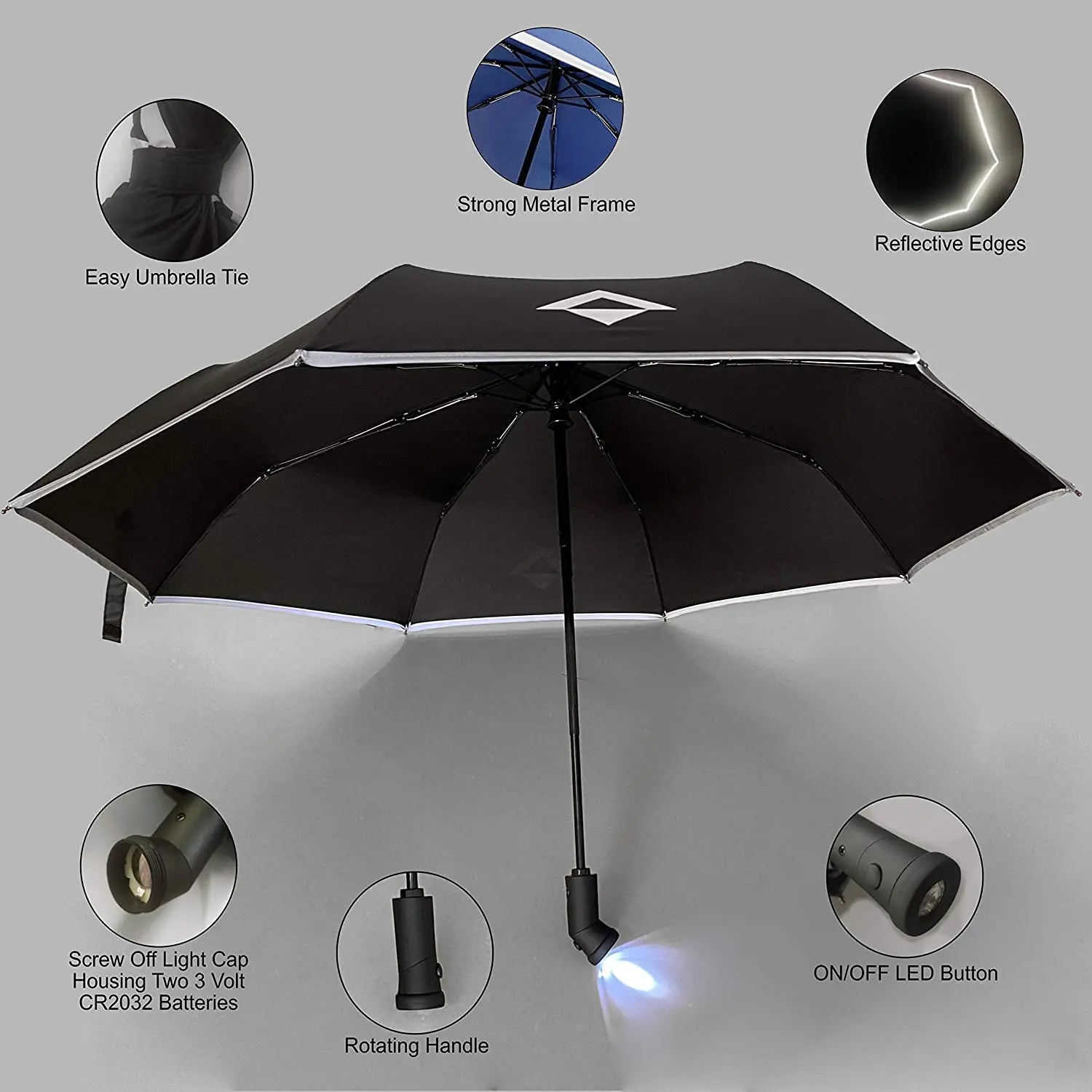 Wholesale Double Layer Auto Open Close Safety Travel Led Light Umbrella Orange
