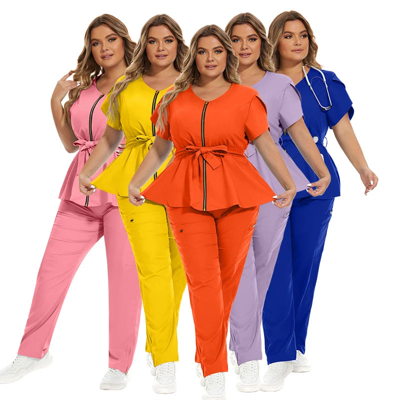 Embroidering Logo Custom Multi-Stretch Luxuriously Soft Fabric Medical Nurse Scrubs Uniform Wholesale Salon Uniform