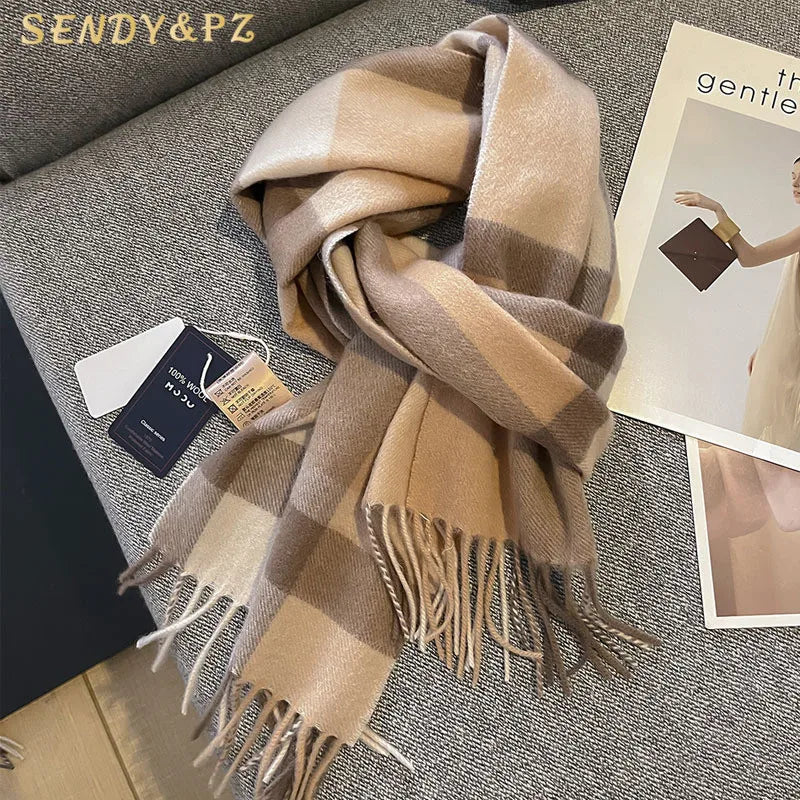 Fashionable Casual Style Colorful Plaid Tartan Wool Scarf 188*30cm Long Thickened Women Scarves Shawl Wholesale