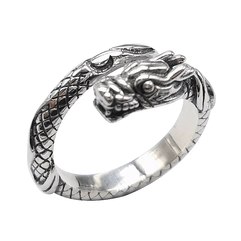 Wholesale S925 Sterling Silver Retro Dragon Rings for Men and Women's Open Ring Hiphop Rock Jewelry
