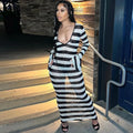 New Arrival Fashion Stripe Long Sleeve Casual Backless Women's Clothing Dress
