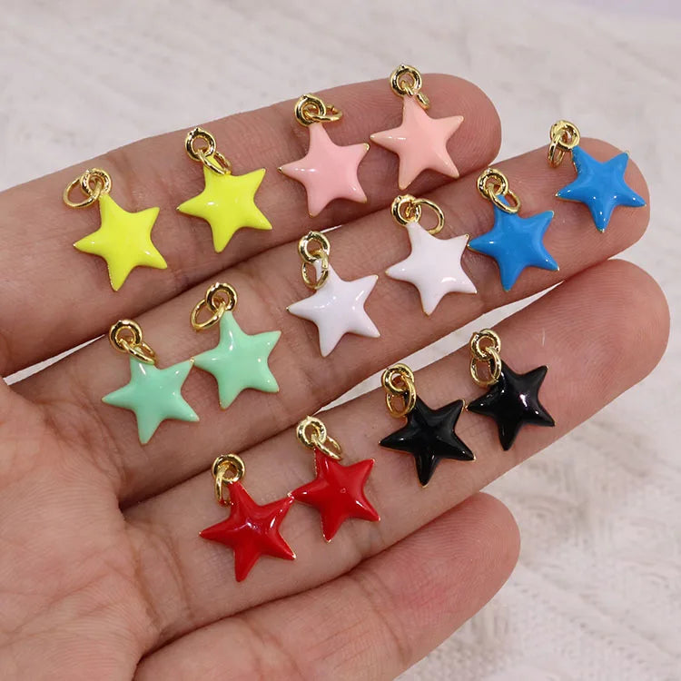 JS1572 Mini Little Small Tiny 18k Gold Plated Brass Metal Multicolored Enamel Star Charms Pendant