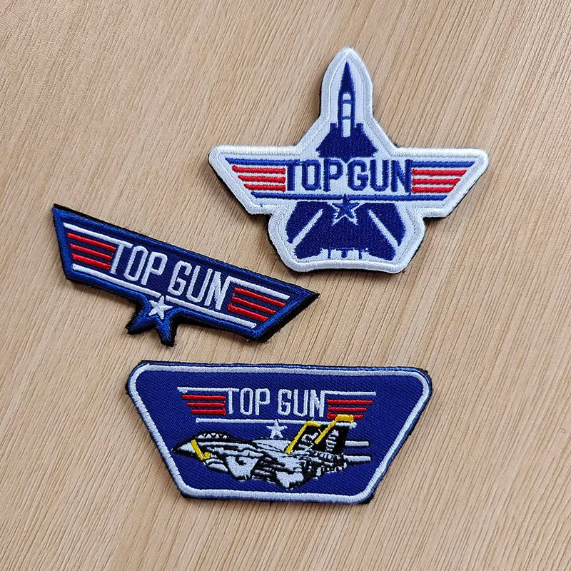 Top Gun Aircraft Embroidery Hook Loop Patches Fun Badge Patches for Clothing Backpacks Hats Jacket Patch