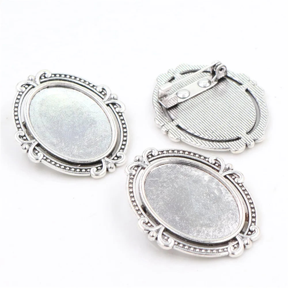 18x25mm Inner Size Antique Silver Plated Brooch Pin Classic Cameo Cabochon Base Setting Tray DIY Jewelry Accessories