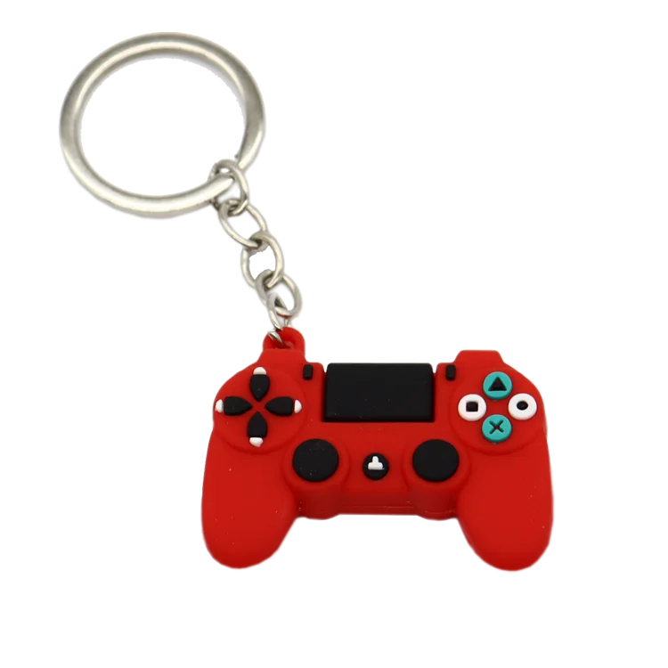 Custom 3D Soft Rubber Creative Cartoon Video Game Controller Pendant Key Chain Joystick Keychain With Metal PVC Plastic Material