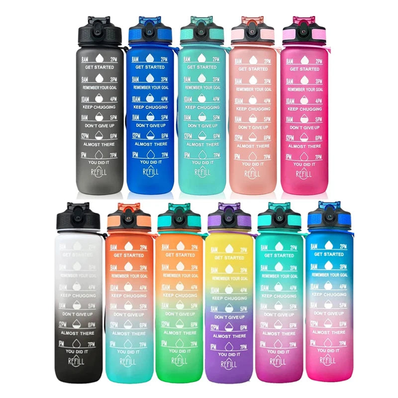 32oz 1L BPA Free Time Marker Tritan Motivational Custom Logo Straw Tritan Sport Frosted Plastic Water Bottles