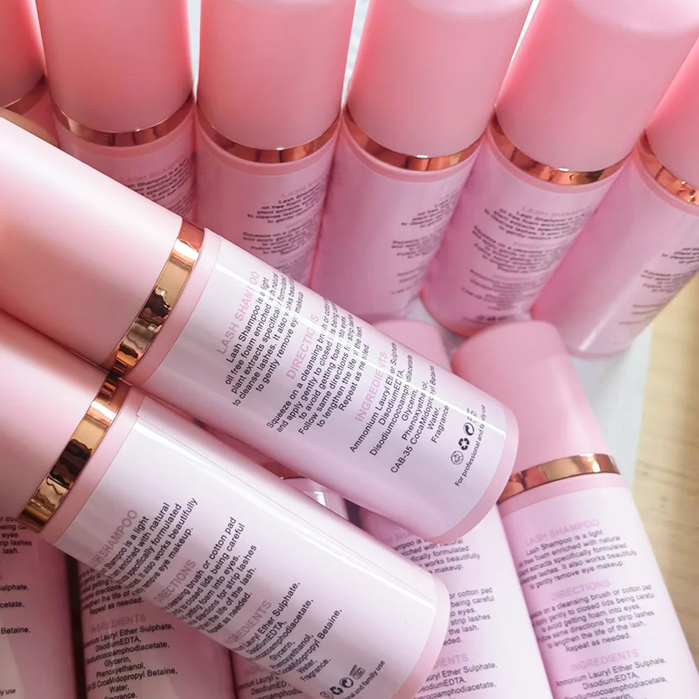 Pink Formula 60ml Foaming Lash Extension Eyelash Cleanser Private Label Lash Shampoo Lash Foam Cleaner Concentrate Cleanser Kit