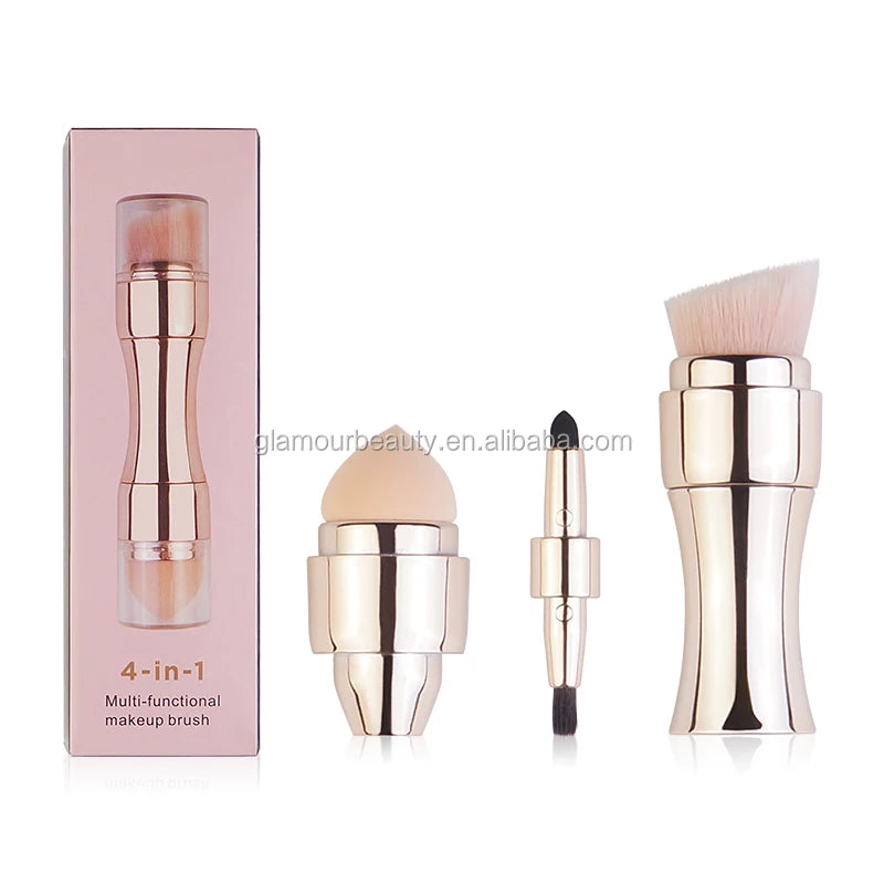 Portable Retractable Travel Foundation Brush Kit Lips Eyeshadow Cosmetic Brushes 4 in 1 Multi-functional Makeup Brush Set