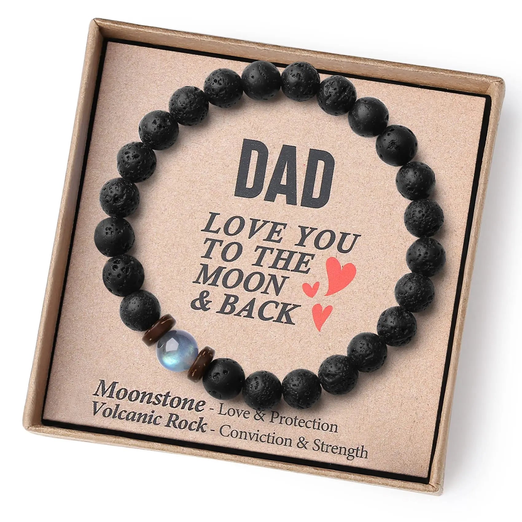 Hot Selling Dad Father's Day Bracelets Men Elastic Handmade Beaded Black Volcanic Lava Stone Bracelet Gift to My Son Uncle Man