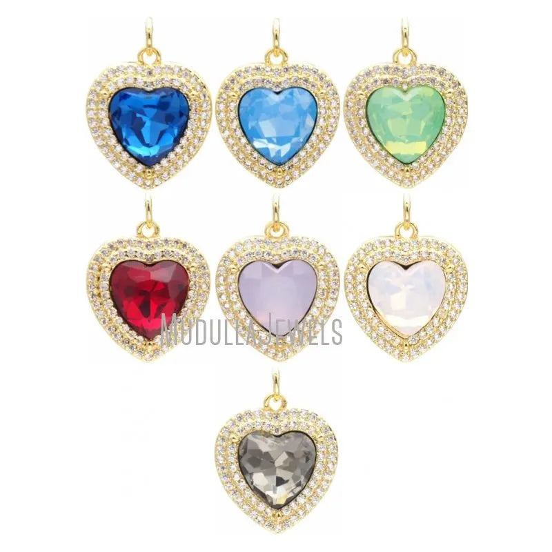 PM44099 Brass Jewelry Glass Crystal Heart Shape Pendant Gold Plated Love Pendant Valentines Day Gift Pendant