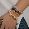 2025 Fashion Handcrafted Silk Scarf Non Tarnish 18K Gold Stainless Steel Charm Enamel Grape Lemon Shell Heart Pendant Bracelet