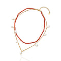 New Design Brass Geometric Red Beads Natural Pearls Double Layers Real Gold Plated Certified Strand String Necklace Women