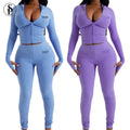 Women Two Piece Sets Clothes Jacket Hoodie Nylon Cotton High Stretch Legging Outfits Skinny Tracksuit Set