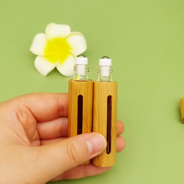 5ml 10ml Bamboo Roll on BottlesRoller Bottles for Essential OilsGlass Bottle With Bamboo Housing