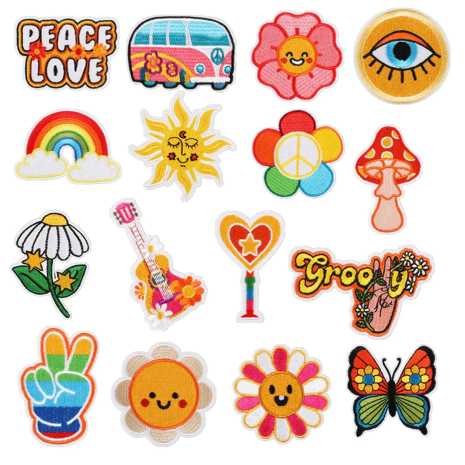 New Iron on Embroidered Artist Style Sun Flower Bus Peace love Patches for Clothes Bag Decoration