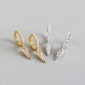 NEW Fine Jewelry 925 Sterling Silver Punk Earrings Triangle Spike With Small Diamond Charms Hoop Earrings for Women