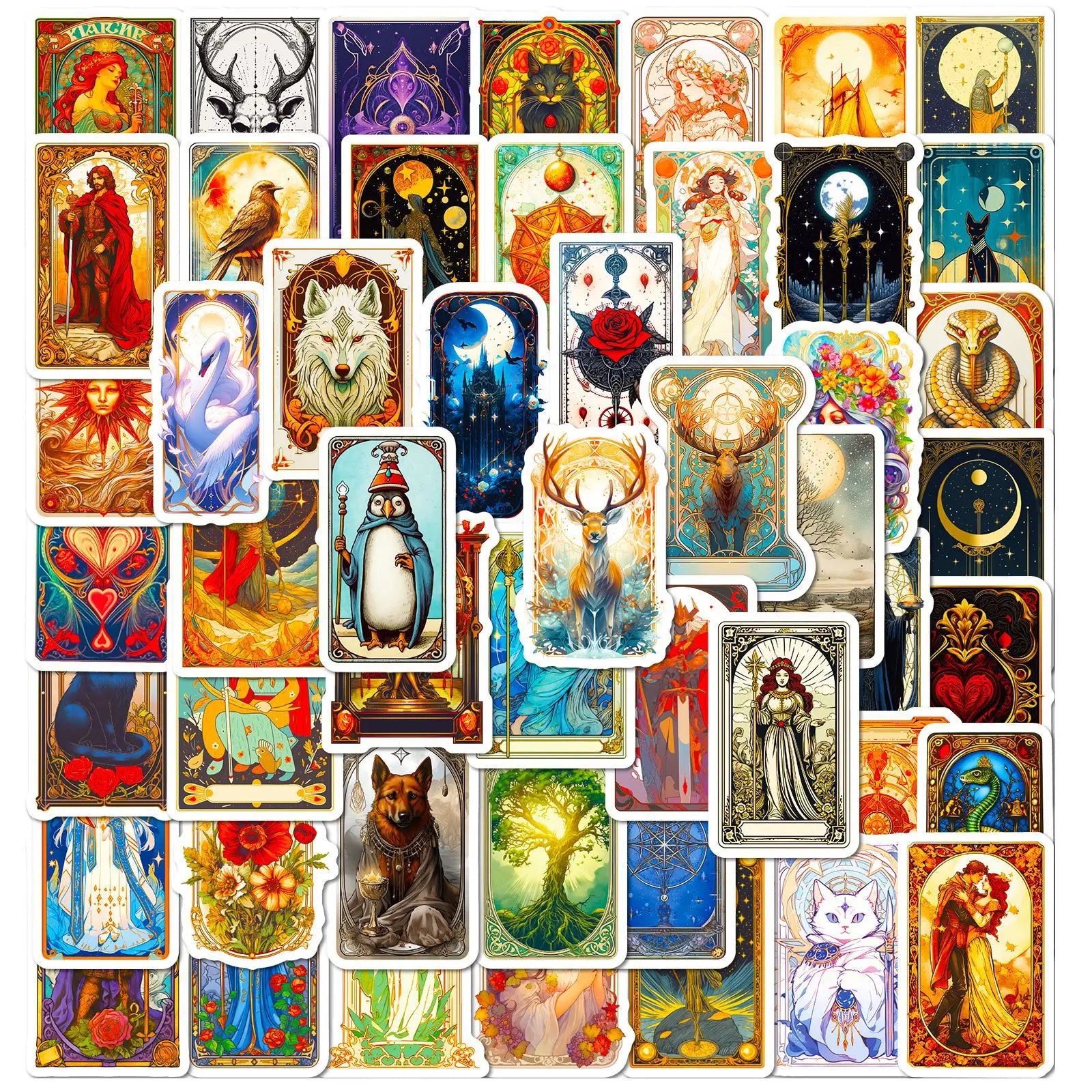 50Pcs Aesthetic Vintage Tarot Cards Graffiti Stickers for Gift Luggage Bottle Waterproof European Style Sticker