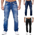 Custom High Quality Blue Slim Fit Straight Denim Jeans Vintage Washed Men Size S-3XL