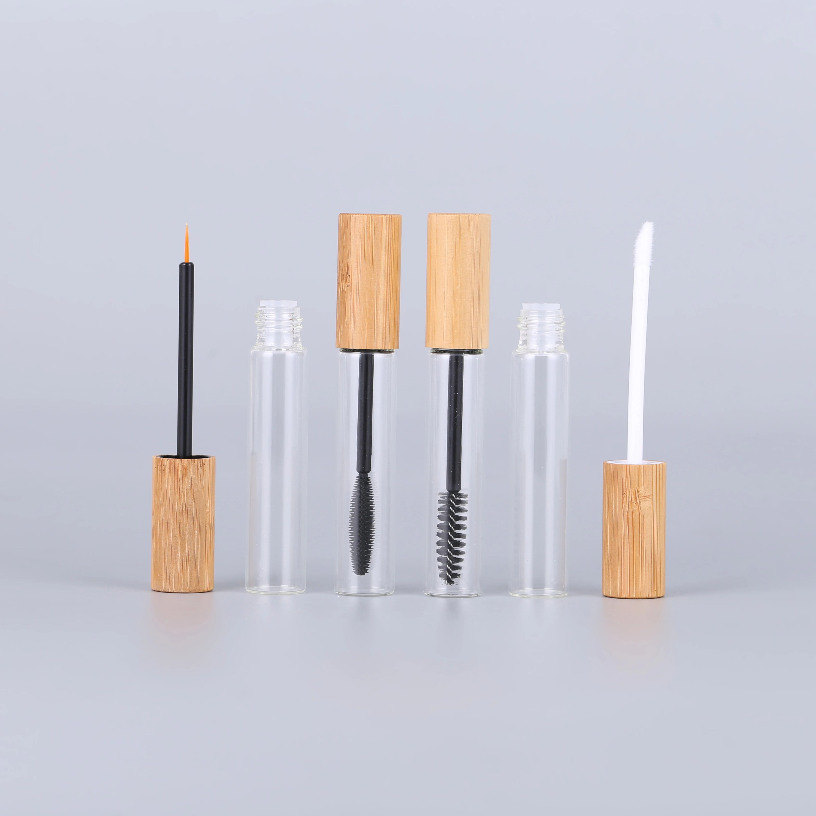 Eco Friendly Cosmetic Packaging Mascara Lipgloss Tube Bottle Container Empty Glass Bamboo Mascara Tube With Silicone Brush