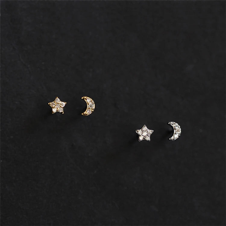 Wholesales Cubic Zircon Moon and Star Earrings Gold Women Fashion Earrings