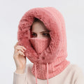 Women One Pc Cycling Ski Fleece Beanie Caps Scarf Mask Drawstring Warm Hooded Winter Balaclava Pullover Knitted Hat