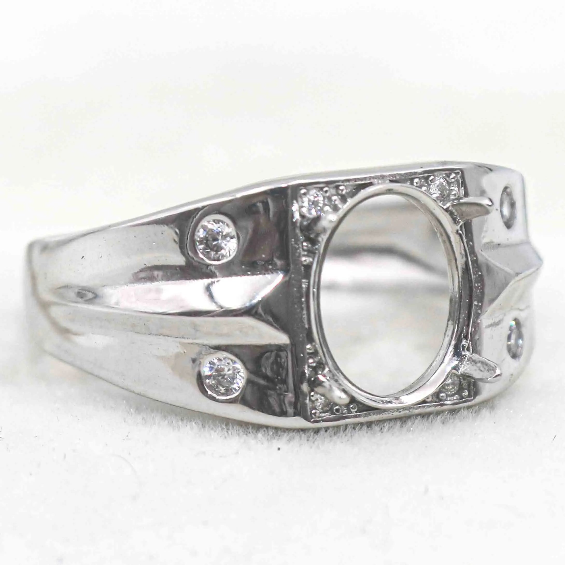 Sterling Silver 8*10mm Semi Mount Men's Ring Frame Empty Blank Claw Setting S925 Base Holder Without Center Stone for DIY Inlay